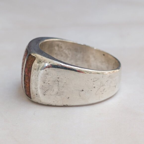 Sterling Coral Inlay Wide Band — Size 11 - Picture 5 of 14